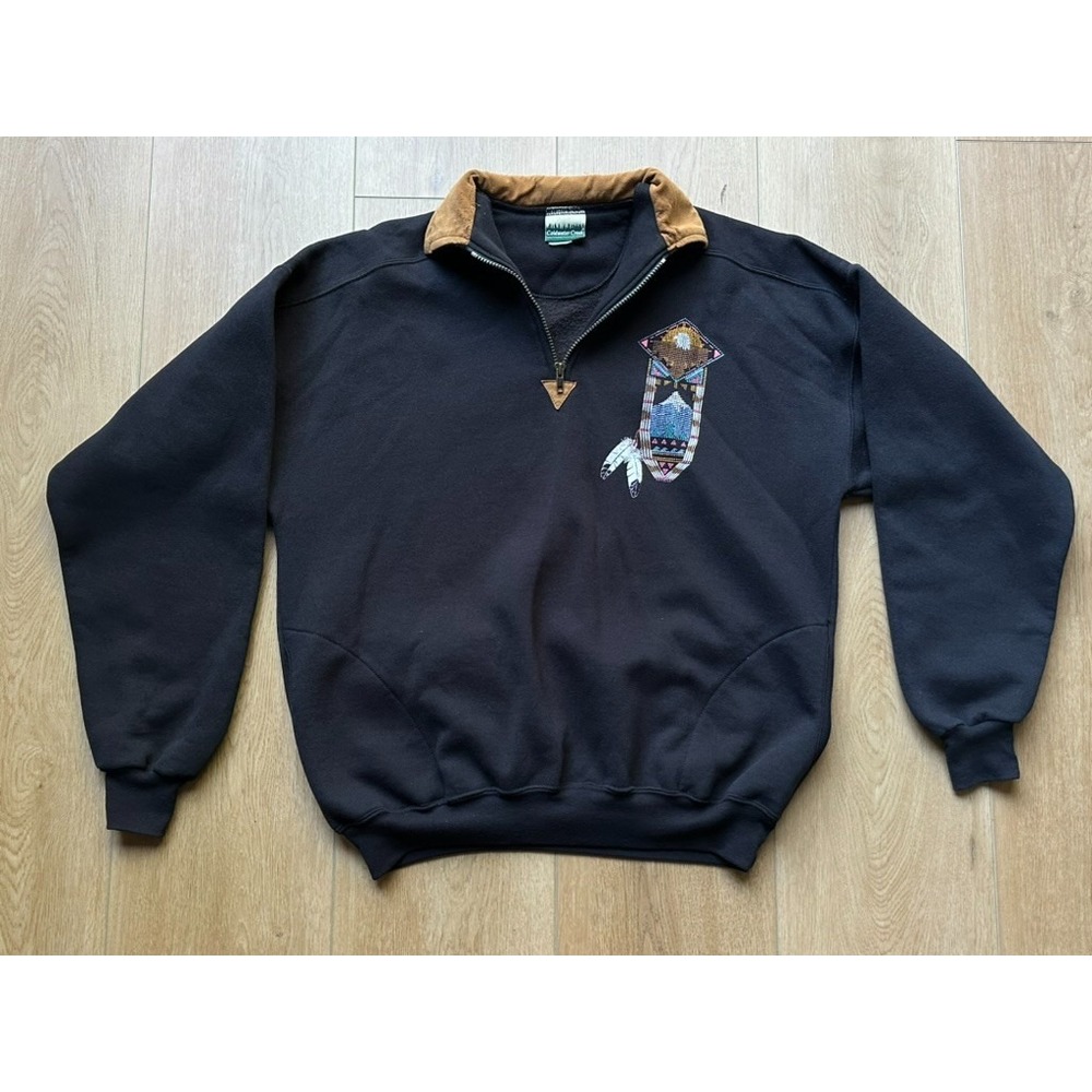 Coldwater‎ Creek Size XL Southwest 1/4 Zip Sweater Cotton Aztec Boho